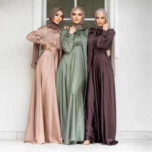 Robe Abaya en Satin à Manches sulfpour Femme Musulmane, Vêtement Éducatif, à la Mode Européenne Robe Abaya en Satin à Manches sulfpour Femme Musulmane, Vêtement Éducatif, à la Mode Européenne
