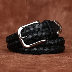Ceinture tressée en cuir véritable de 3.5CM de large, ceinture tissée à la main en cuir de vache de première couche pour hommes, ceinture décontractée polyvalente à boucle ardillon