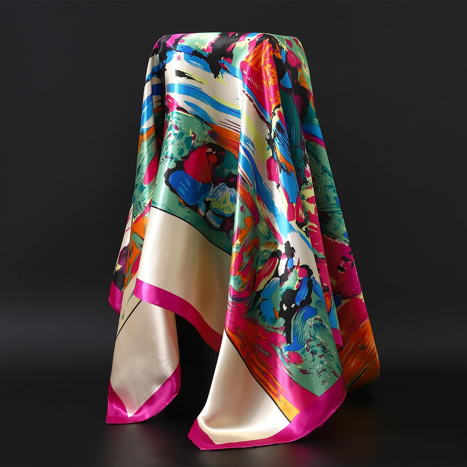 injsatin foulard carré hijab de luxe imprimé pour femme, sac à main Élégant pour cheveux, châle enveloppant le cou, mouchoir de sauna, bandana, 90cm