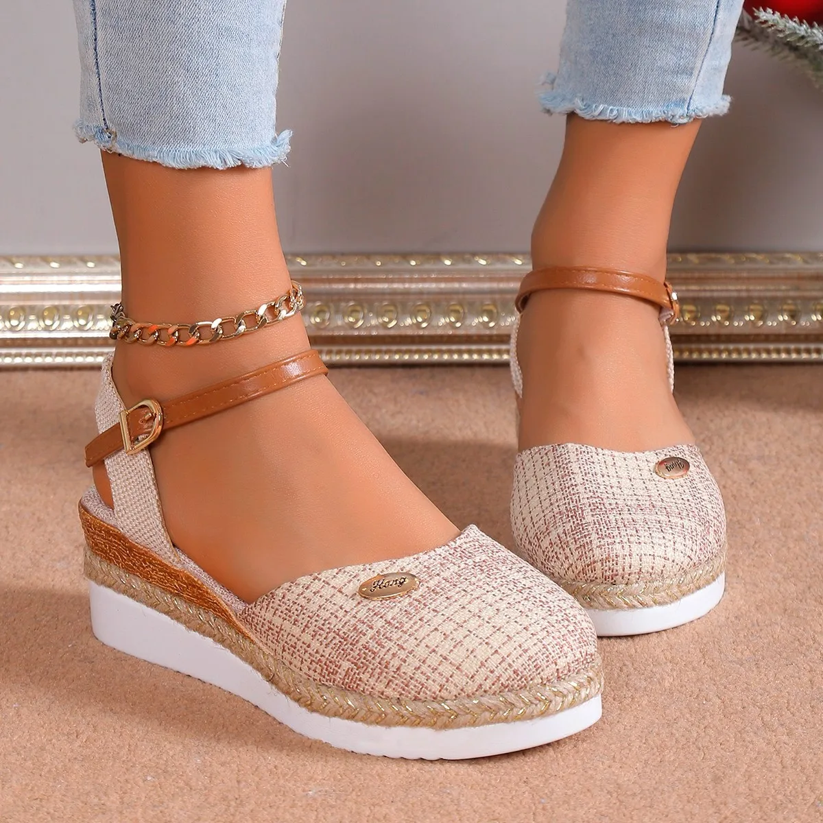 Sandales à Talons Compensés pour Femme, Chaussures de Styliste à Plateforme, Nouvelle Mode d'Été 2024