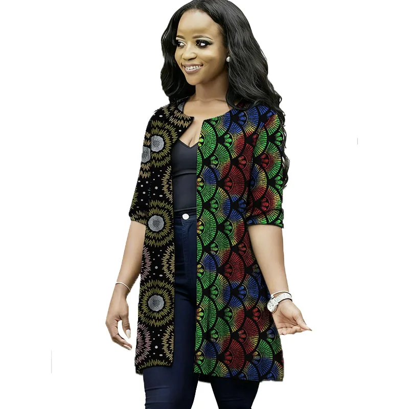 Robe Cardigan sans col, imprimé cire, couleur bicolore, tenue pour femmes, Design Original, Couture africaine, vêtements de fête élégants