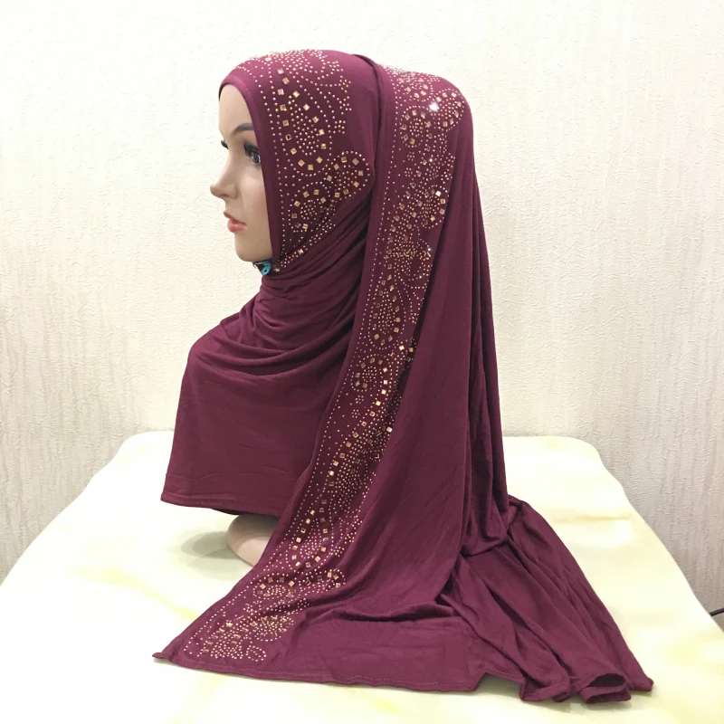 Écharpe en jersey doux avec pierres pour femme, hijab, châle islamique 600, hijab, haute qualité, h099