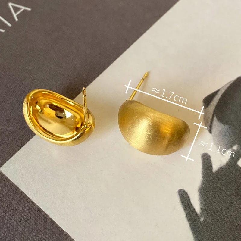 Boucles d'oreilles géométriques arquées brossées en argent Sterling 925 véritable pour femmes, bijoux fins tendance, accessoire minimaliste, 18K