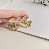 boucles d'oreilles simples en métal couleur argent, grande plante feuille de ginkgo pour femmes, déclaration de mode, bijoux cadeau pendiente