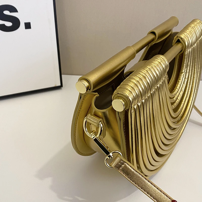 Pochette de soirée de luxe pour femmes, sac à bandoulière demi-lune à nouilles dorées, sacs à main de luxe de styliste pour dîner de mariage, 2025