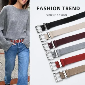 Ceinture en cuir de vachette avec broche en métal argenté pour femme, ceinture en cuir, haute qualité, design de luxe simple, polyvalent dans l&rsquo;environnement, accessoires pour jeans