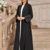 abaya robe de luxe brodée de perles pour femmes musulmanes, hijab de dubaï, manteau cardigan noir modeste, robe solide islamique de turquie, pour ramadan arabe