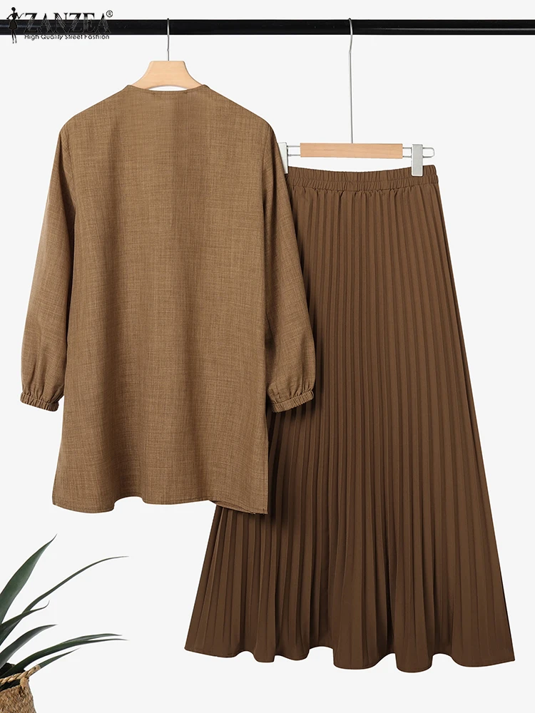 zanzea automne musulman deux pièces ensembles femmes tenues décontracté à manches longues hauts ensembles de robe abaya costume dubaï hijab survêtement 2025