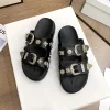 sandales noires pour femmes punk pantoufles cloutées boucle décor bout ouvert femmes chaussures plate forme confortable femmes chaussures de plage sandalias