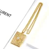 collier pendentif carré arabe pour femmes musulmanes, longue chaîne, couleur or, bijoux de mariage pour mariée turque