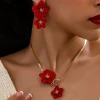 3 pièces/ensemble élégant fleur pendentif collier et boucles d'oreilles ensembles de bijoux pour femmes collier boucle d'oreille adapté pour les vacances de mariage