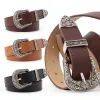 ceinture gothique rétro pour femmes, mode décontractée polyvalente, accessoires pour jeans, boucle ardillon argentée, imprimé léopard, ceinture en cuir pu