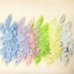 Garniture en tissu de dentelle à paillettes avec broderie florale, motif appliqué à la mode, accessoires de robe à paillettes faits à la main