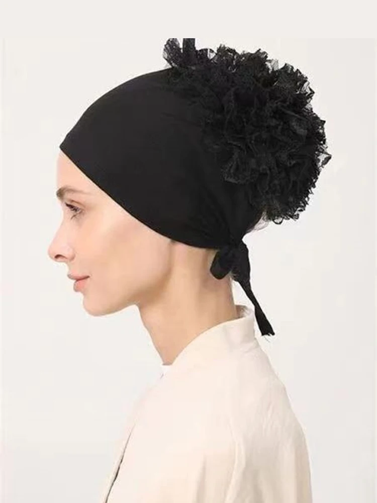 femmes hijabs turban grande fleur tissu élastique bandes de cheveux chapeau bonnet dames musulman solide perte de cheveux écharpe casquette cheveux accessoires