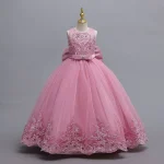 Brillant enfant en bas âge petites grandes filles brodé perlé nœud papillon mariage fleur fille fête d&rsquo;anniversaire concours formel robe de vacances de pâques