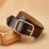 ceinture à boucle ardillon dorée ceinture décontractée unisexe ceinture en peau de vache ceinture durable en cuir véritable deuxième couche de peau de vache peut être porté avec des jeans