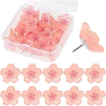 30 pièces/boîte fleurs de cerisier roses punaises résine paillettes fleur punaises punaises décoratives accessoires de papeterie de bureau