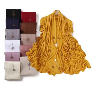 Strass Jersey Hijab pour femmes or croix diamant Double couture musulman foulard doux respirant Jersey Wrap Eid Ramadan
