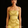 robe de soirée élégante en mousseline de soie, jaune et blanc, avec manches cape, col carré perlé de dubaï, dos nu, robes de bal formelles personnalisées