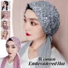 personnalité ethnique broderie perle femmes turban casquette prêt à porter foulard enveloppement musulman hijab cheveux couverture casquette foulard chapeau