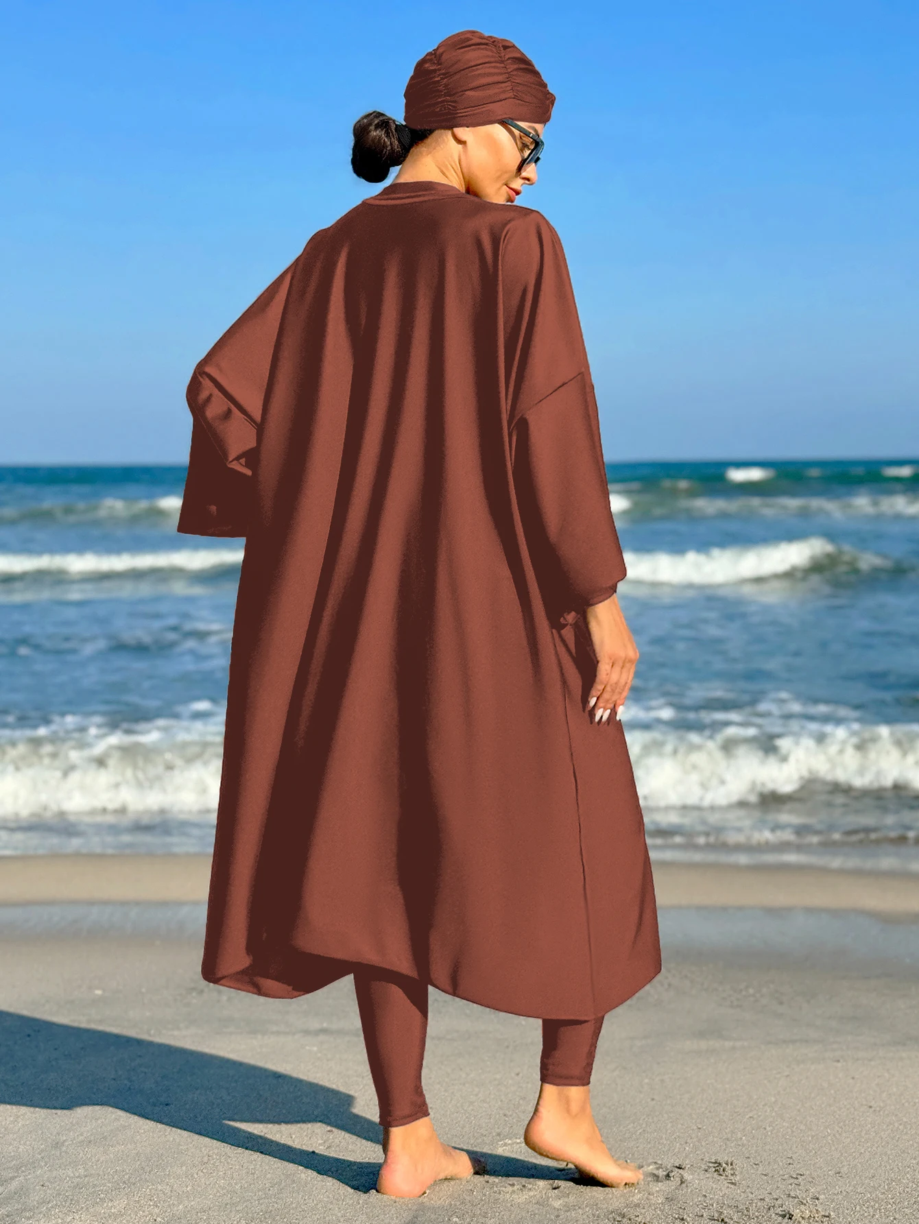 maillot de bain modeste burkini musulman tout couvert maillots de bain amples pour femmes couleur unie robe à manches longues et onesie maillots de bain avec hijab