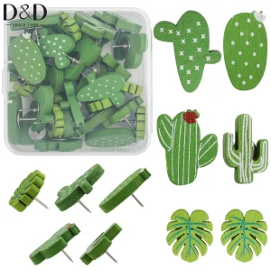 30 pièces/boîte punaises en bois mignon feuille de palmier punaise Cactus punaises décoratives pour panneau de liège Photos cartes murales