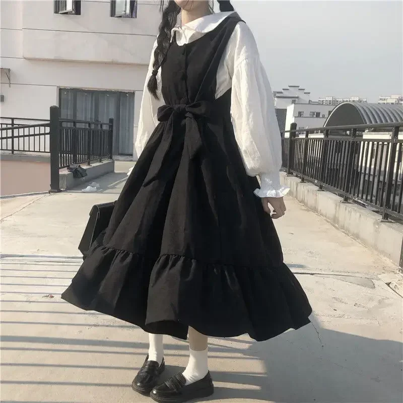 Robes Maxi d'été chemises pour femmes décontracté Kawaii fée vêtements à manches longues Robe à bretelles Lolita Harajuku Cottagecore Robe