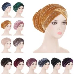 Casquettes de Turban musulmanes, Hijabs intérieurs en velours doré pour femmes avec perceuse, tête enveloppante ethnique islamique, prêt à porter, Bonnet Hijab Casquettes de Turban musulmanes, Hijabs intérieurs en velours doré pour femmes avec perceuse, tête enveloppante ethnique islamique, prêt à porter, Bonnet Hijab