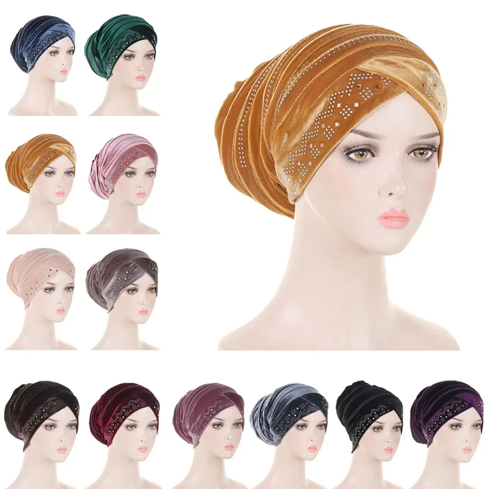 Casquettes de Turban musulmanes, Hijabs intérieurs en velours doré pour femmes avec perceuse, tête enveloppante ethnique islamique, prêt à porter, Bonnet Hijab Casquettes de Turban musulmanes, Hijabs intérieurs en velours doré pour femmes avec perceuse, tête enveloppante ethnique islamique, prêt à porter, Bonnet Hijab