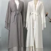 abaya ouverte en mousseline de soie pour femme musulmane, kaftan islamique, caftan marocain, robe modeste, kimono de dubaï, ramadan kebaya