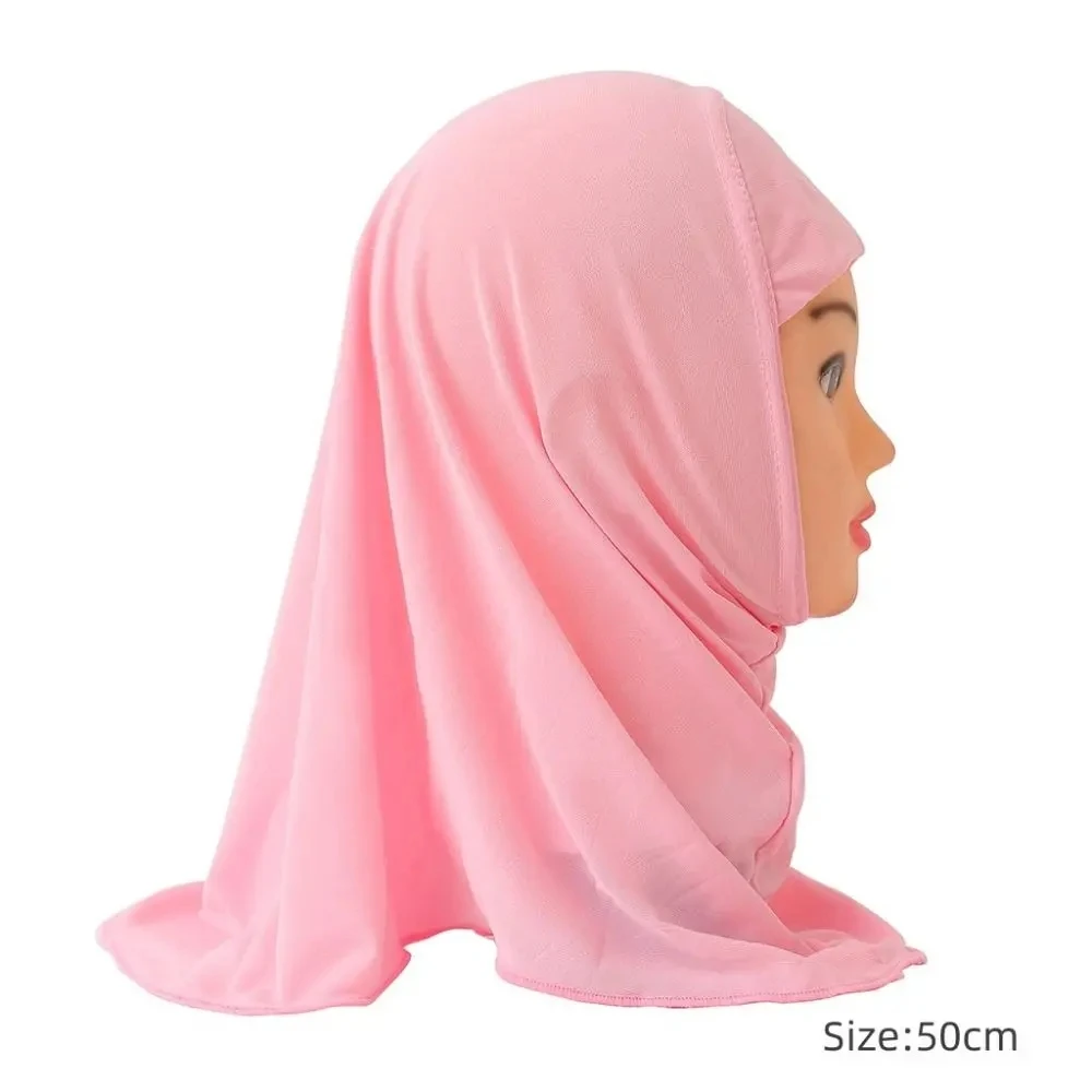 hijabs pour enfants de couleur unie, écharpe islamique pour filles musulmanes, châles doux et extensibles pour filles de 2 à 7 ans, turban 50cm