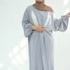 robe abaya d'allaitement douce pour femme, vêtements islamiques, manches bouffantes, fermeture éclair latérale sur le devant, robes modestes, nida