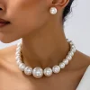 Ensemble de bijoux luxueux et élégant avec perles artificielles/boucles d&rsquo;oreilles et collier, adapté aux banquets quotidiens et aux cadeaux