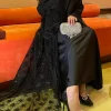 femmes musulmanes abaya robe 2 pièces ensemble manches évasées dentelle paillettes satin marocain caftan robe musulman ensembles cadigan tenue costumes