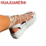 Sandales gladiateur à lacets pour femmes, chaussures à plateforme compensée, bottes à bretelles croisées, optiques, mode astronomique