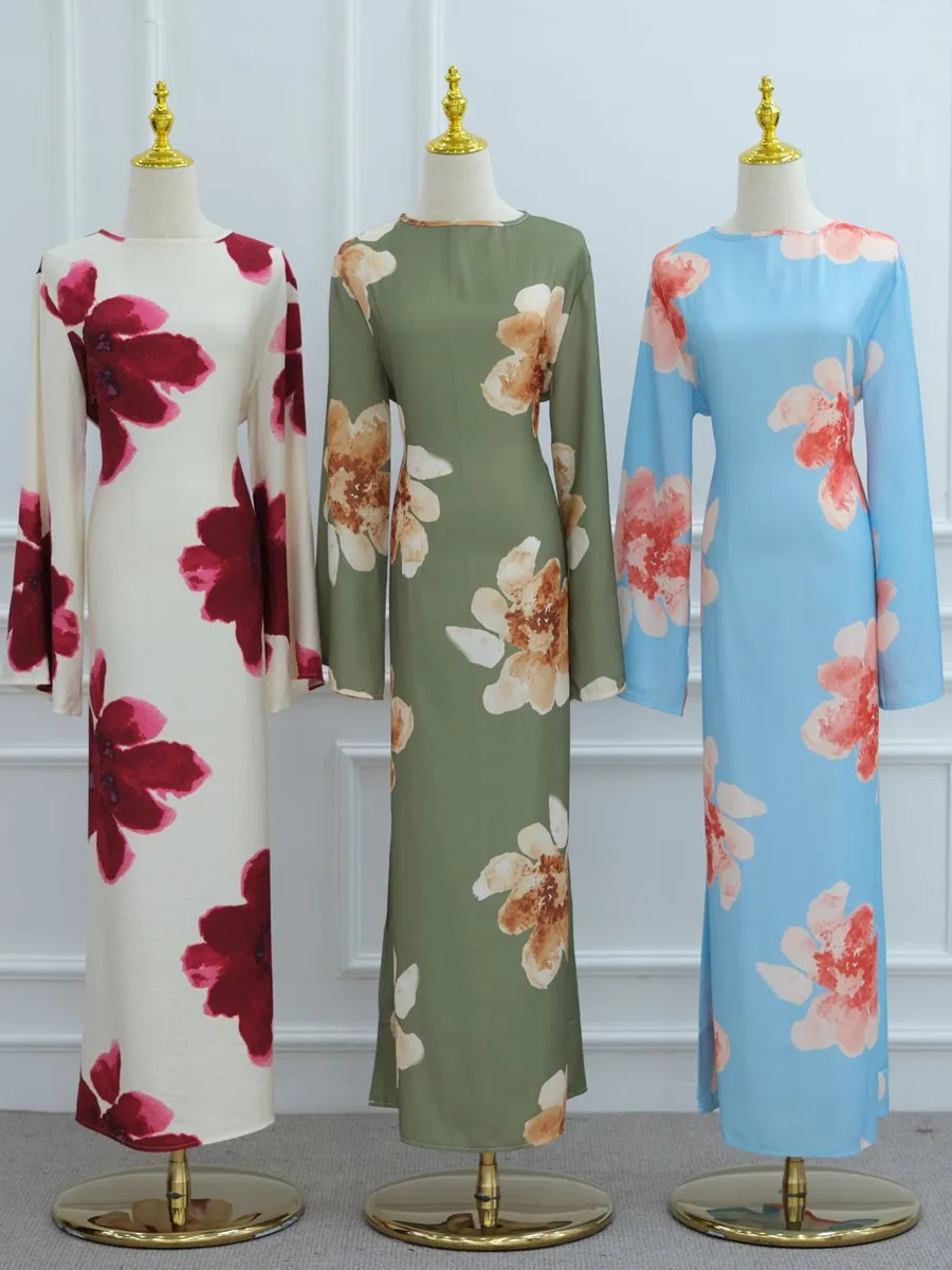 femmes arabe eid musulman dubaï abaya robe de luxe mode fleur imprimé robe longue caftan robe femme africain islam vêtements kebaya