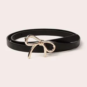 Femmes à la mode or argent nœud papillon boucle ceinture en cuir PU ceinture mince décontracté polyvalent tendance jean dames ceinture