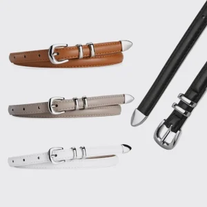 Ceinture en cuir PU simple pour femme, polyvalente, broche argentée, décoration de luxe, étudiant, jeans, fine, mode, 1 pièce