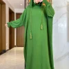 abaya musulman solide coton pull deux chapeaux femmes eid à capuche longue robe maxi turquie caftan robe arabe islamique hijab dubaï vêtements