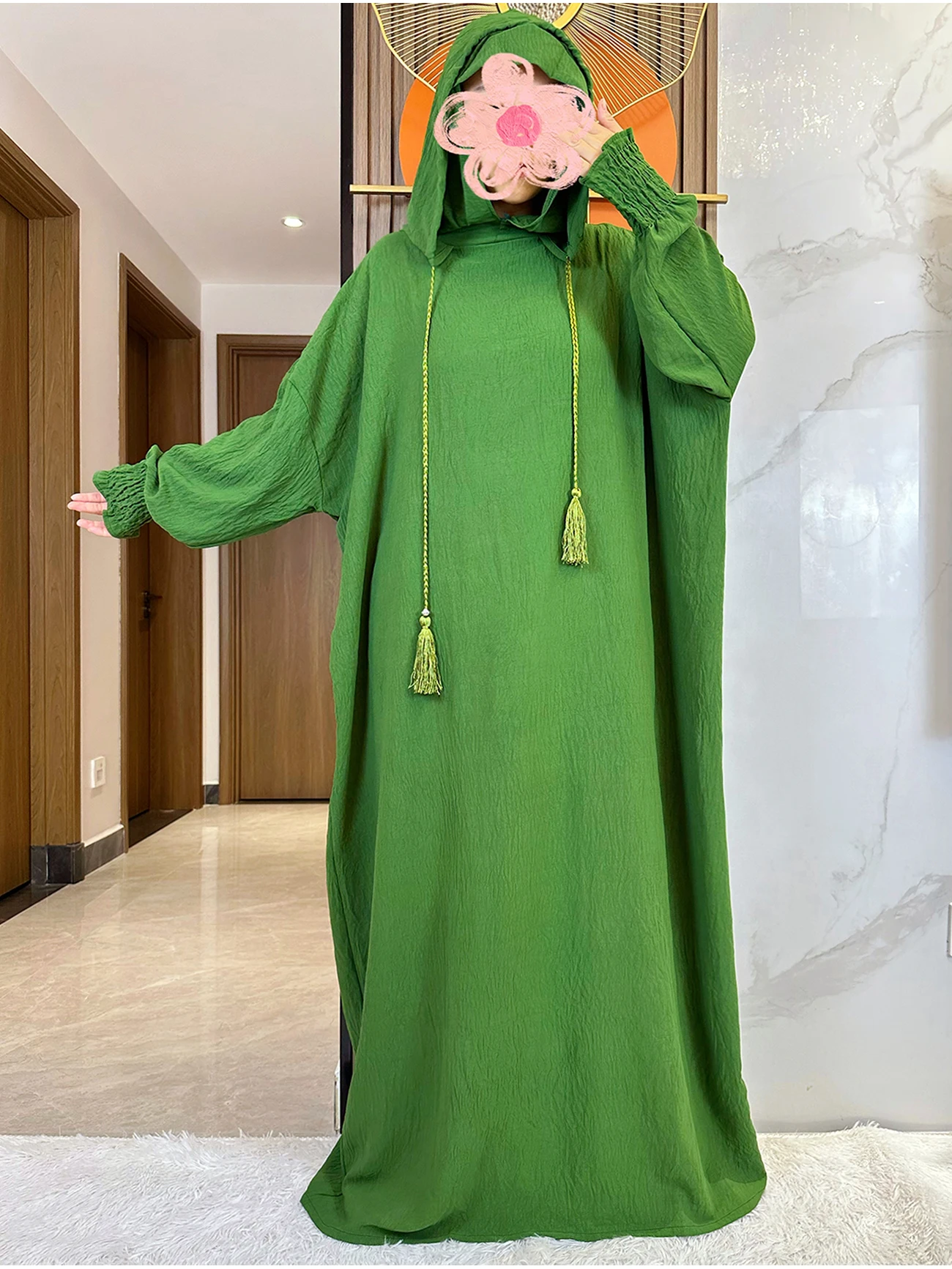 abaya musulman solide coton pull deux chapeaux femmes eid à capuche longue robe maxi turquie caftan robe arabe islamique hijab dubaï vêtements