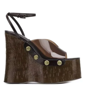 Sandales à talons hauts de 14 cm d’épaisseur pour femmes, sandales de Table imperméables à semelles épaisses en Grain de bois, chaussures à boucle à ongles en métal Sandales à talons hauts de 14 cm d’épaisseur pour femmes, sandales de Table imperméables à semelles épaisses en Grain de bois, chaussures à boucle à ongles en métal