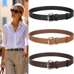 Ceinture en cuir pour femmes avec boucle argentée, ceinture de taille décontractée à la mode pour pantalons et robes en jean, ceinture élégante et réglable pour dames