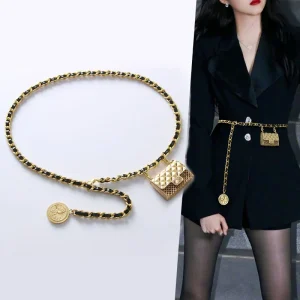 Ceinture de sac à chaîne en or pour femmes, Punk en métal Y2K, ceintures de styliste de haute qualité, marque de luxe, longue ceinture