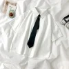 Chemise blanche pour femmes, chemisier à revers à manches courtes avec cravate, mode japonaise pour étudiantes, haut d&rsquo;été de Style collège quotidien