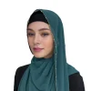 Écharpe de luxe de style ethnique de couleur unie, longue bandana, chaîne de perles, écharpe hijab fine pour femme