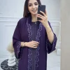 abaya violet élégant de dubaï pour femmes musulmanes – intrument conçu avec une pièce de broderie multicolore dans la mode modeste islamique