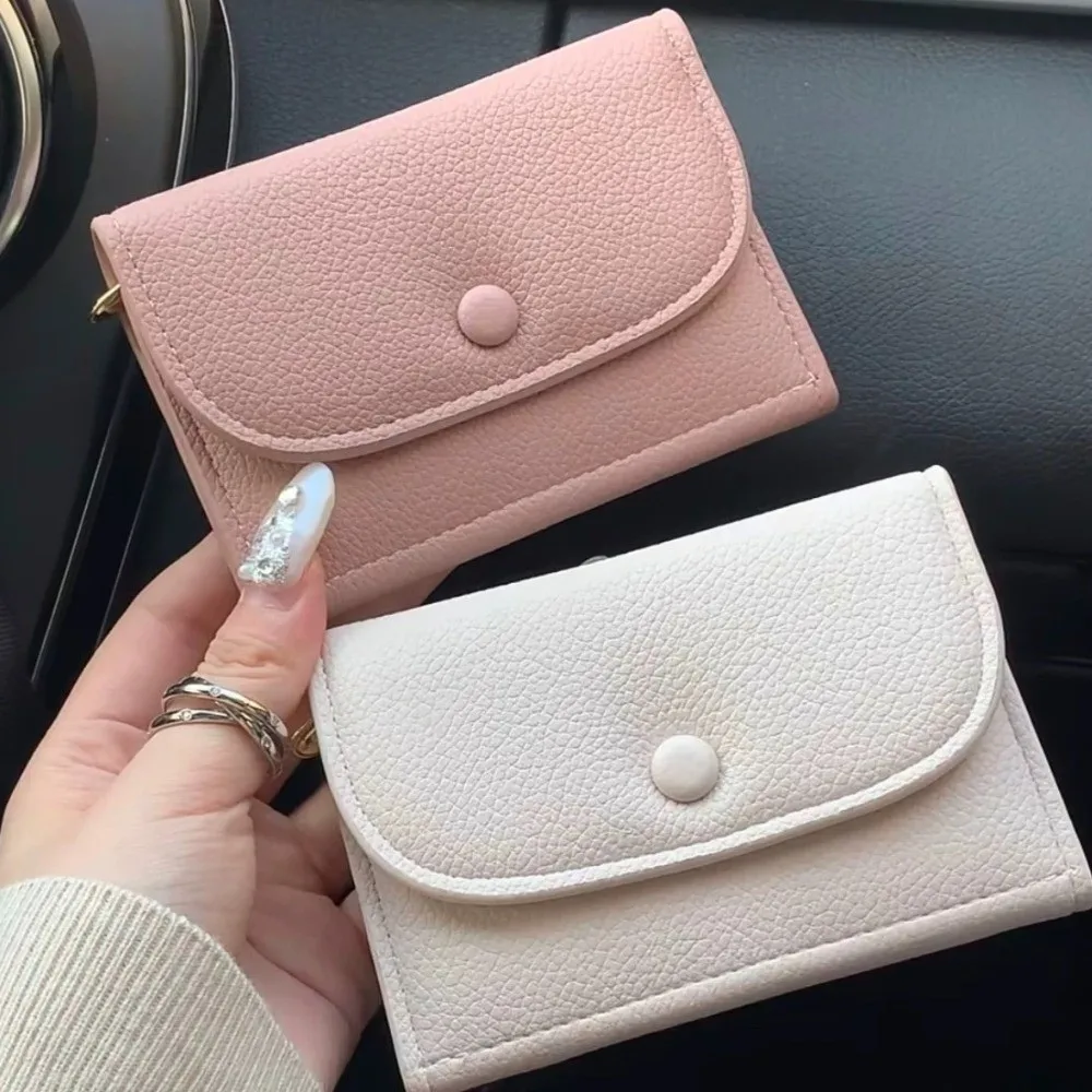 porte monnaie élégant en grain de litchi, pochette courte ultra fine pour femmes, portefeuille court multifonction avec fermeture éclair, porte cartes en cuir pu