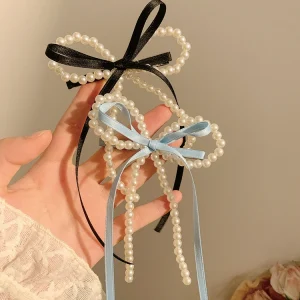 Épingle à cheveux de style ballet pour femme, nœud perlé, ruban, sens avancé, style coréen, tête arrière, cuillère, bec de canard, coiffure d&rsquo;été