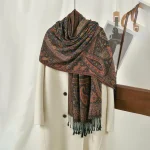 Écharpe de Style ethnique imprimée de luxe, écharpe Hijab à pampilles Jacquard, Turban islamique fin et Long pour femmes