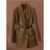 marron avec ceinture une veste en laine vintage pour les femmes automne et hiver 2025 nouveau populaire saisonnier vert tempérament haut femme blazer